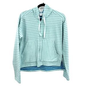 COLUMBIA Melody Spring Blue Striped Beach Hoodie Full Zip Jacket Size Medium